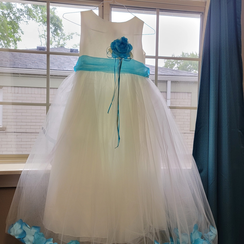 Kid's Dream White Dress with Aqua Accents
